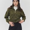 Femme BZB Sweat | Sweat Leopard Col Zippe Vert Kaki