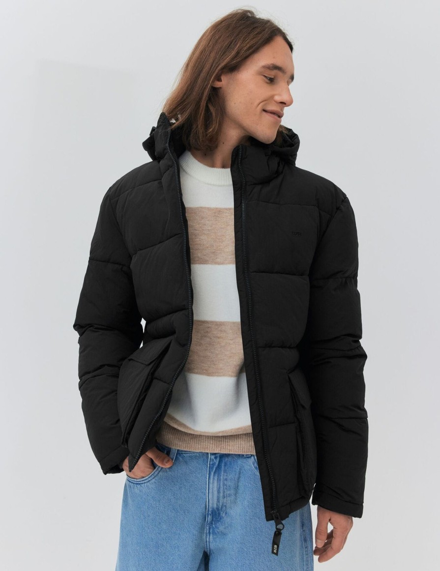 Homme BZB Manteau & Doudoune | Doudoune Chaude Unie A Capuche Noir