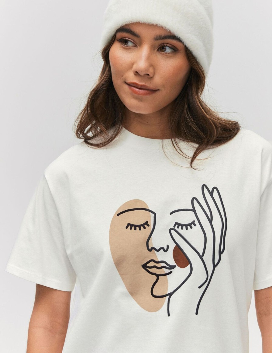 Femme BZB Tee-Shirt & Polo | T-Shirt Imprime Visage Blanc