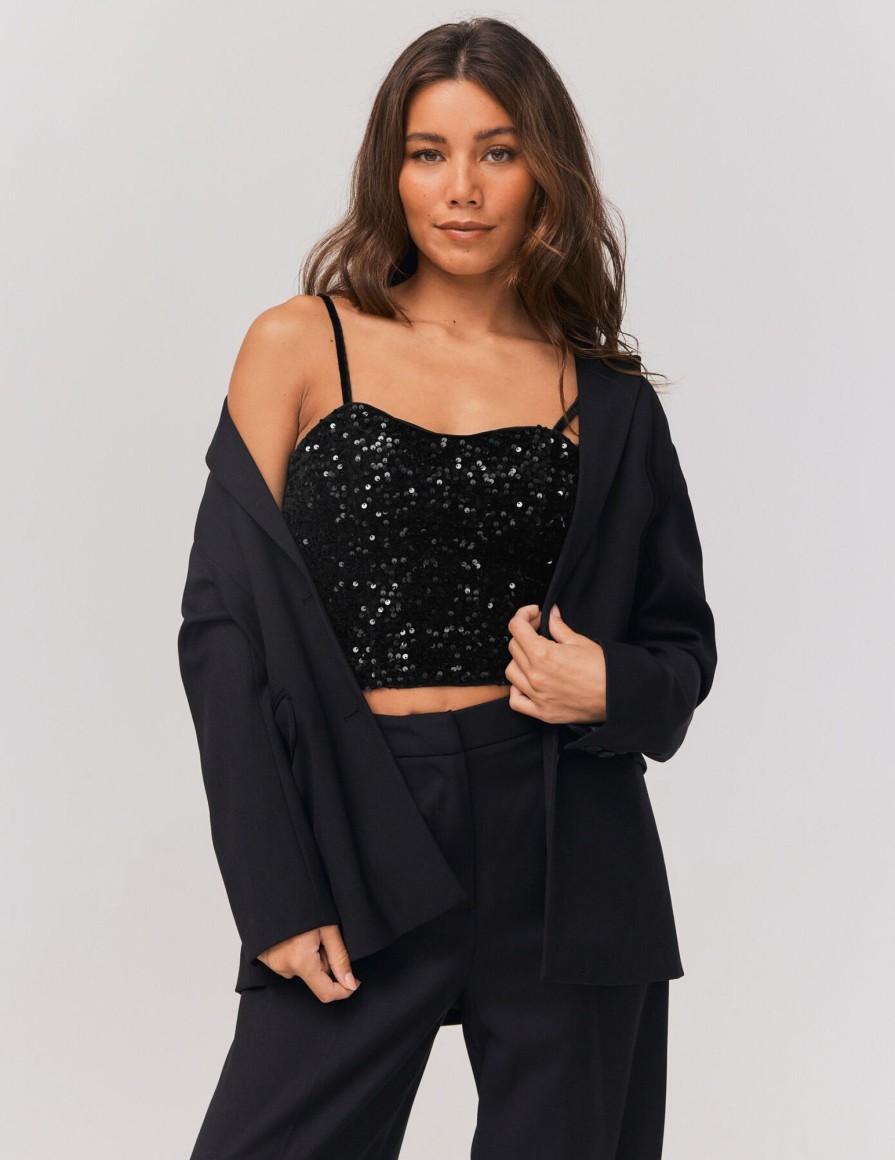 Femme BZB Top & Debardeur | Top A Sequins Noir