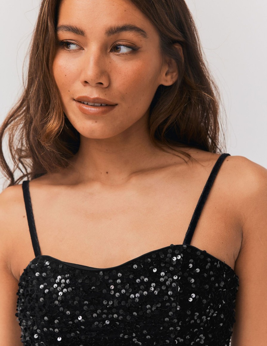 Femme BZB Top & Debardeur | Top A Sequins Noir