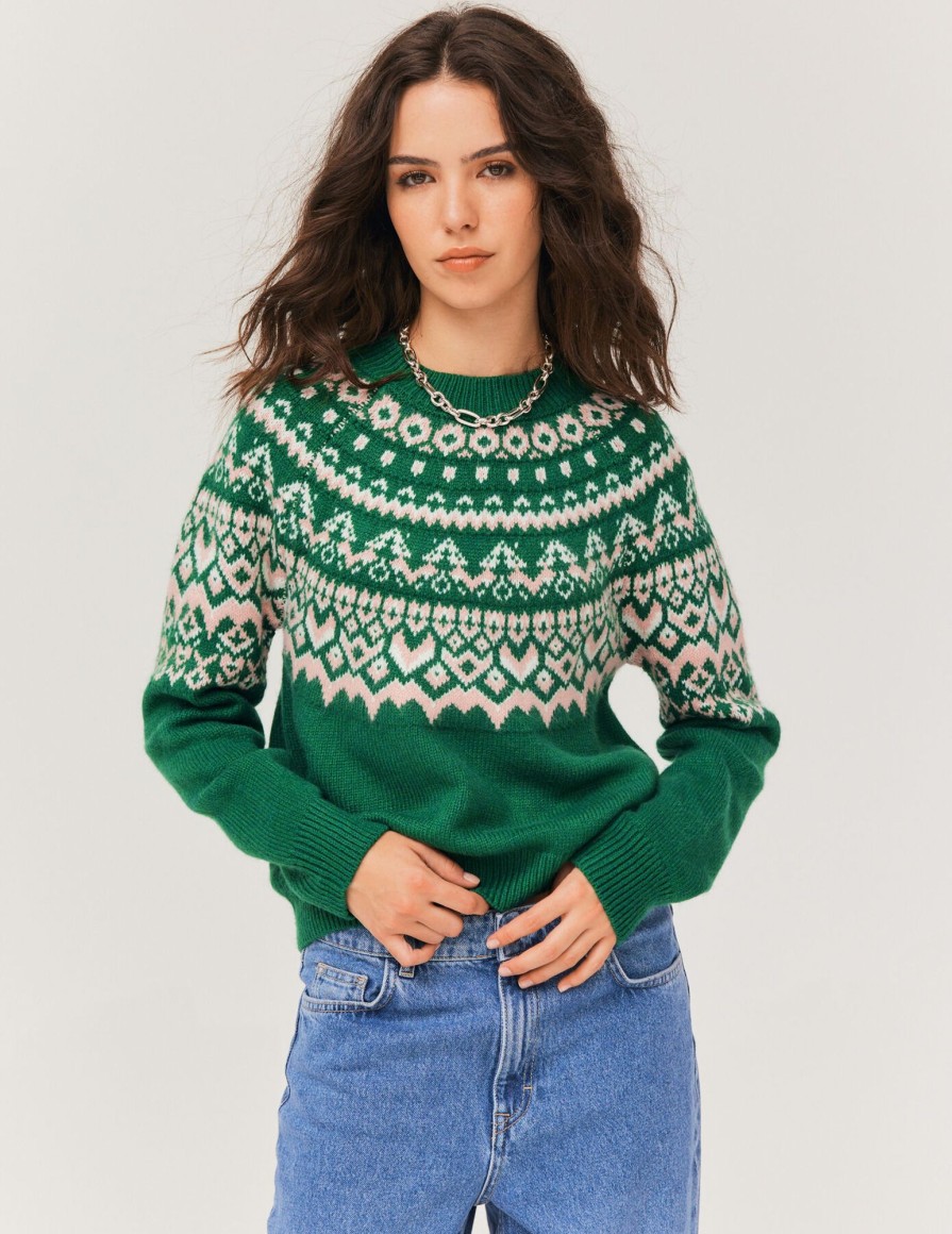 Femme BZB Pull | Pull Jacquard De Noel Multicolore