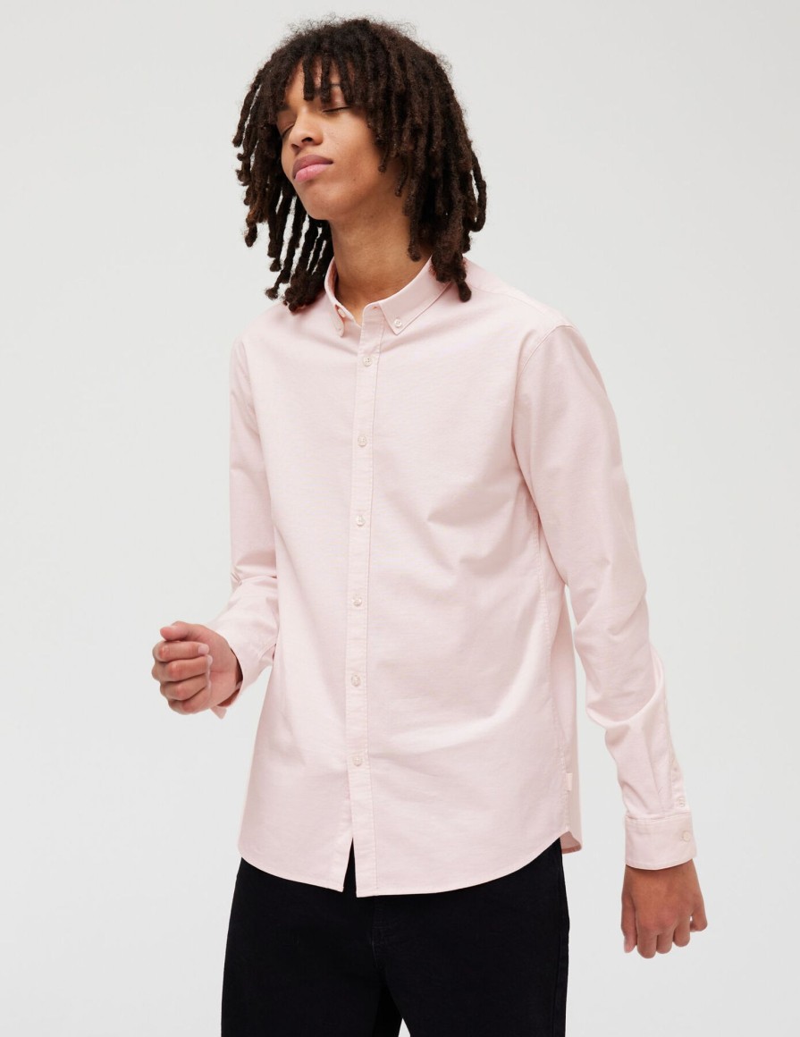 Homme BZB Chemise | Chemise Unie Ajustee Rose Pale