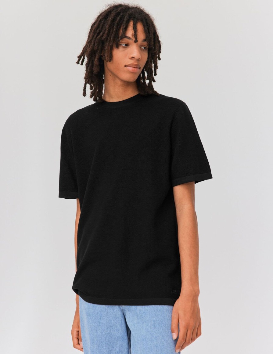 Homme BZB Tee-Shirt | T-Shirt En Maille Gaufree Noir