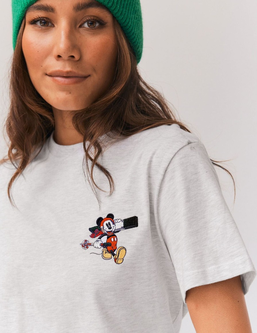 Femme BZB Tee-Shirt & Polo | T-Shirt Brode Licence Mickey Gris Clair