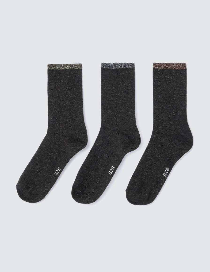 Femme BZB Collants & Chaussettes | Lot De 3 Paires De Chaussettes Es Lurex Noir