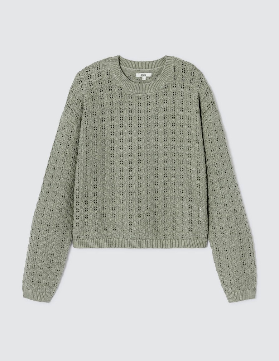 Femme BZB Pull | Pull En Crochet Uni Vert