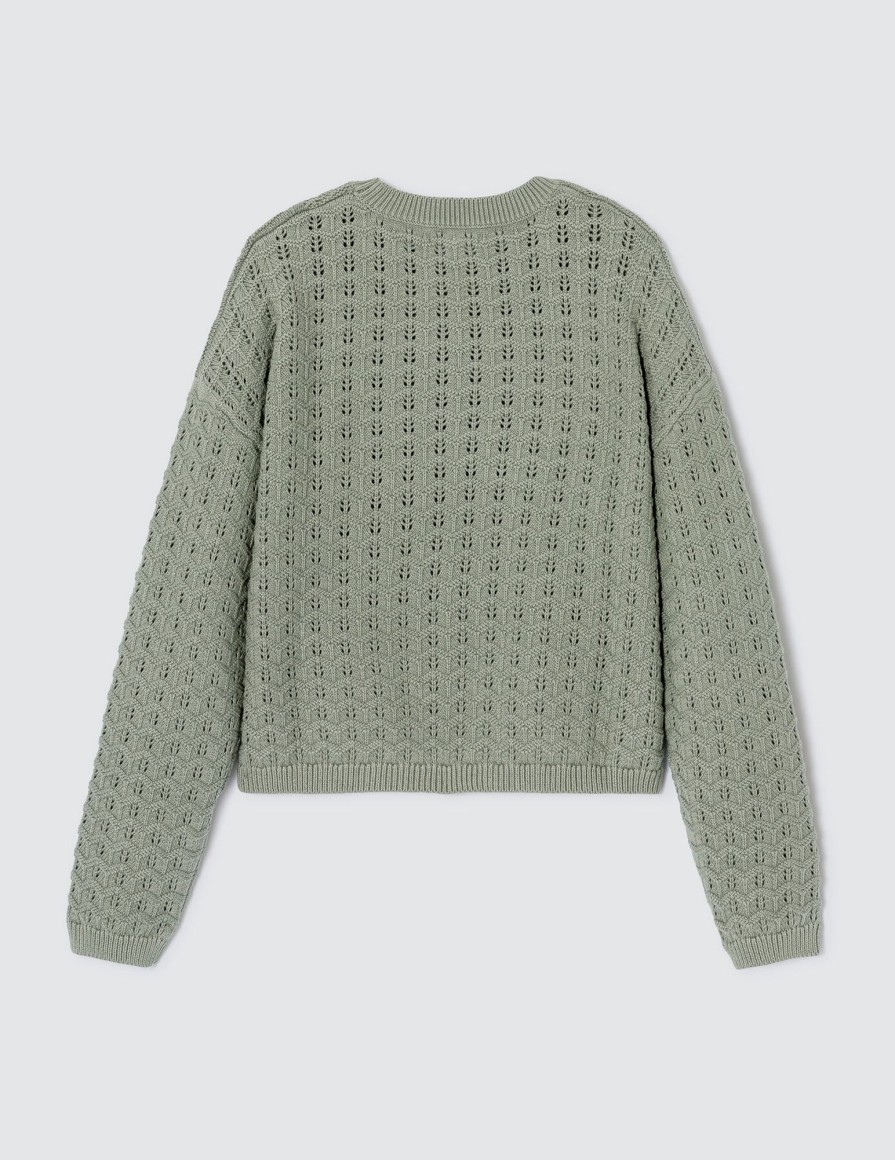 Femme BZB Pull | Pull En Crochet Uni Vert