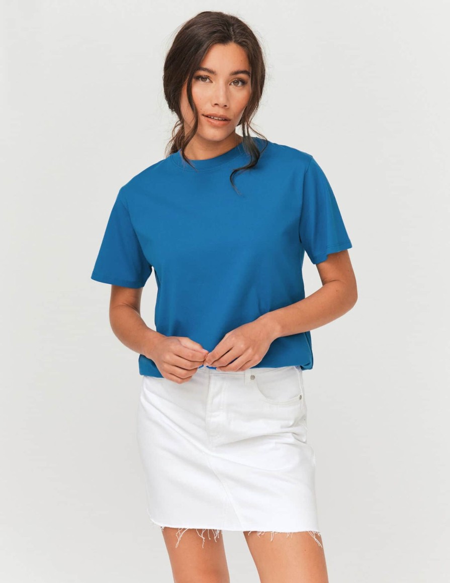 Femme BZB Tee-Shirt & Polo | T-Shirt Basique Uni Bleu Fonce