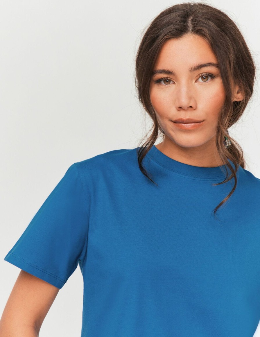 Femme BZB Tee-Shirt & Polo | T-Shirt Basique Uni Bleu Fonce