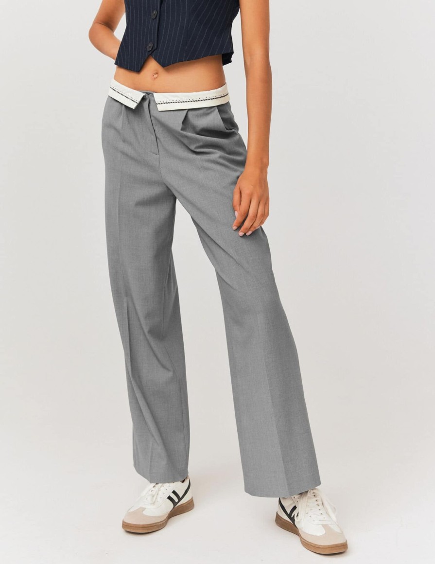 Femme BZB Pantalon | Pantalon Ceinture Retournee Gris Moyen