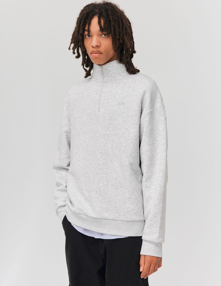 Homme BZB Sweat | Sweatshirt Col Montant Zippe Gris Clair