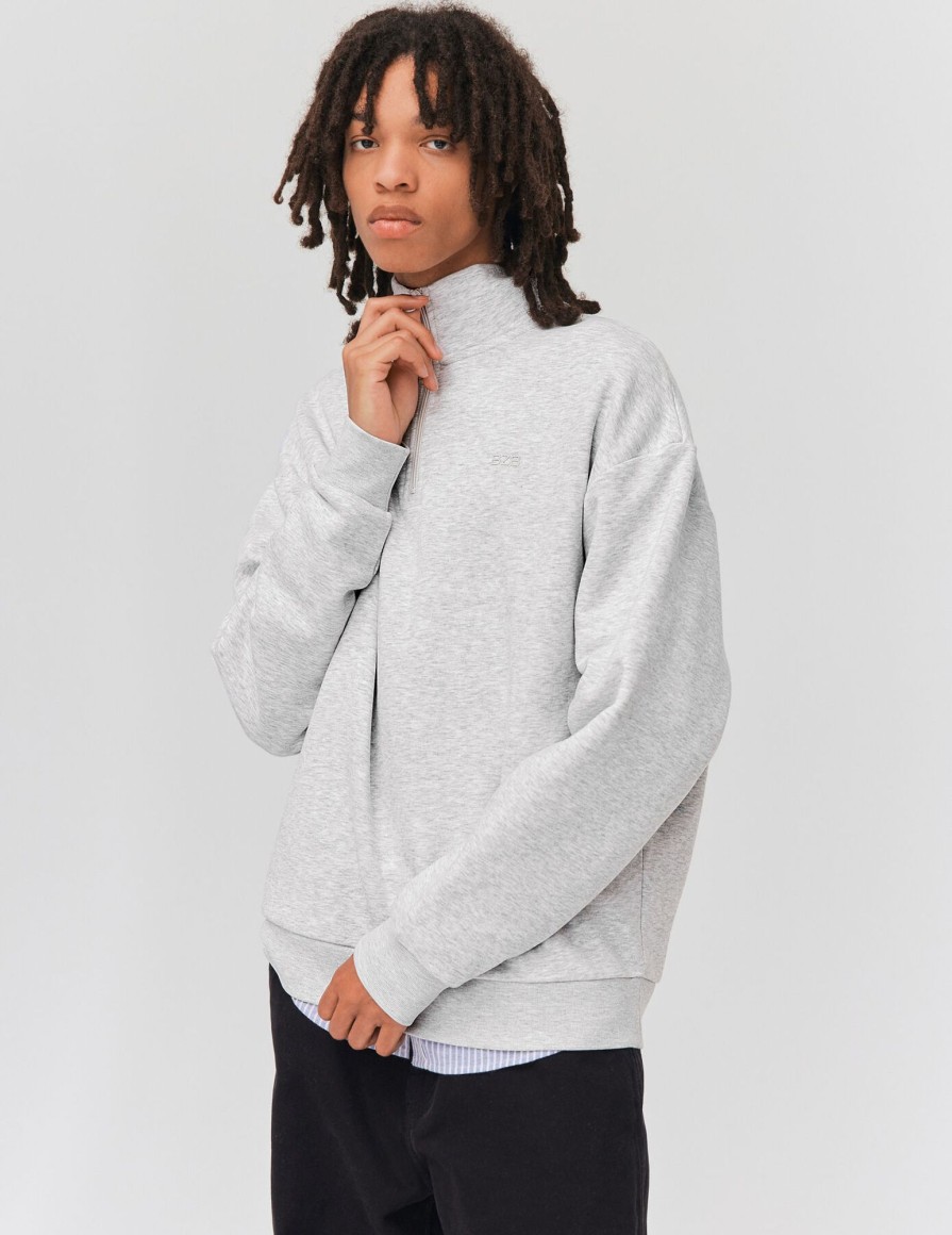 Homme BZB Sweat | Sweatshirt Col Montant Zippe Gris Clair