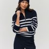 Femme BZB Pull | Pull Col Camionneur Raye Bleu Fonce