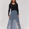 Femme BZB Jupe | Jupe Longue Imprimee En Voile Noir/ Gris