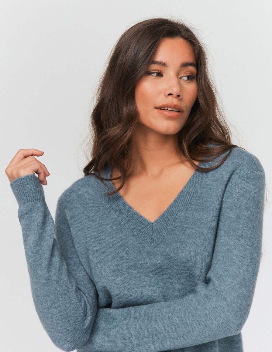 Femme BZB Pull | Pull Col V Uni Bleu