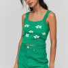 Femme BZB Top & Debardeur | Debardeur Jacquard Fleurs Vert