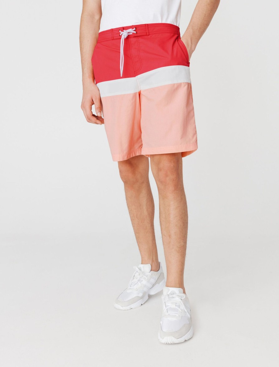 Homme BZB Shorts De Bain | Short De Bain Long Colorblock Orange Fantaisie