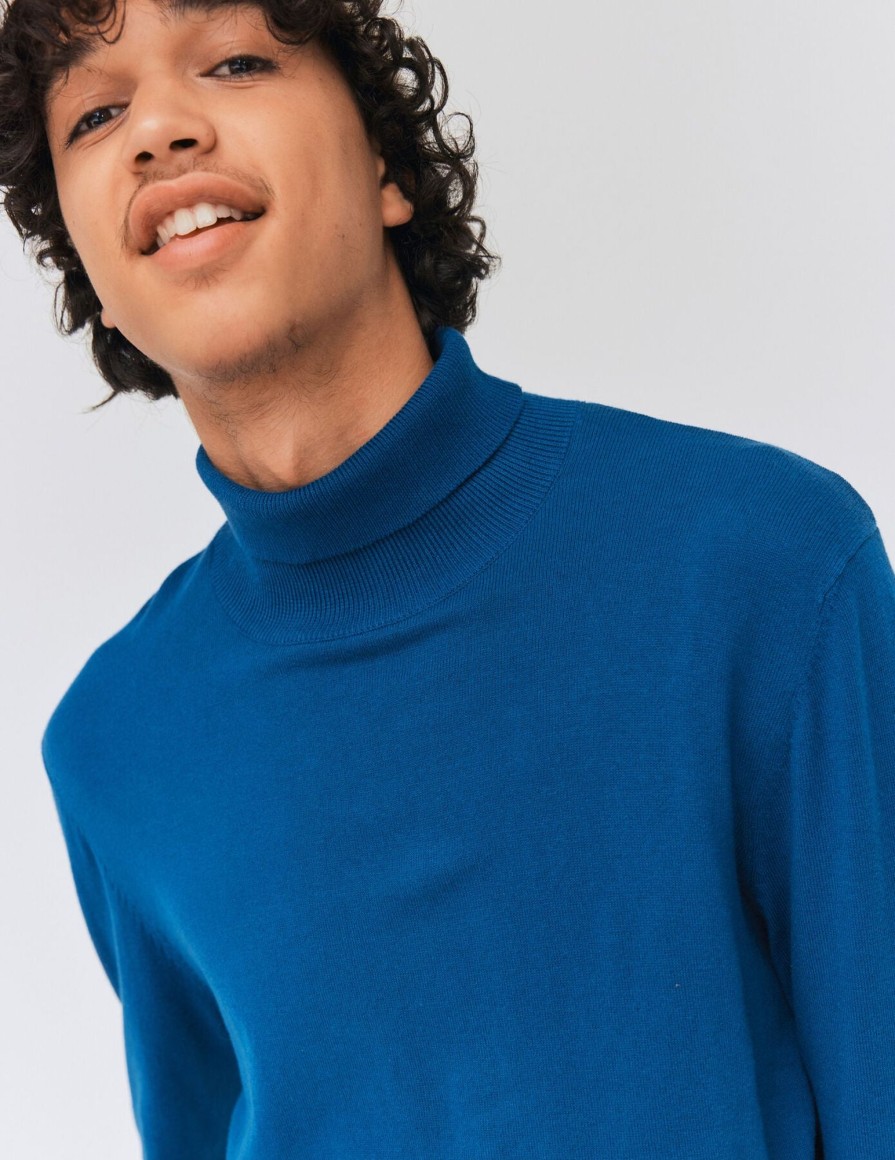 Homme BZB Pull | Pull Col Roule Bleu Fonce