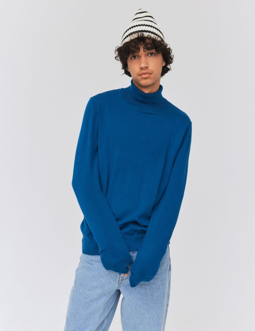 Homme BZB Pull | Pull Col Roule Bleu Fonce