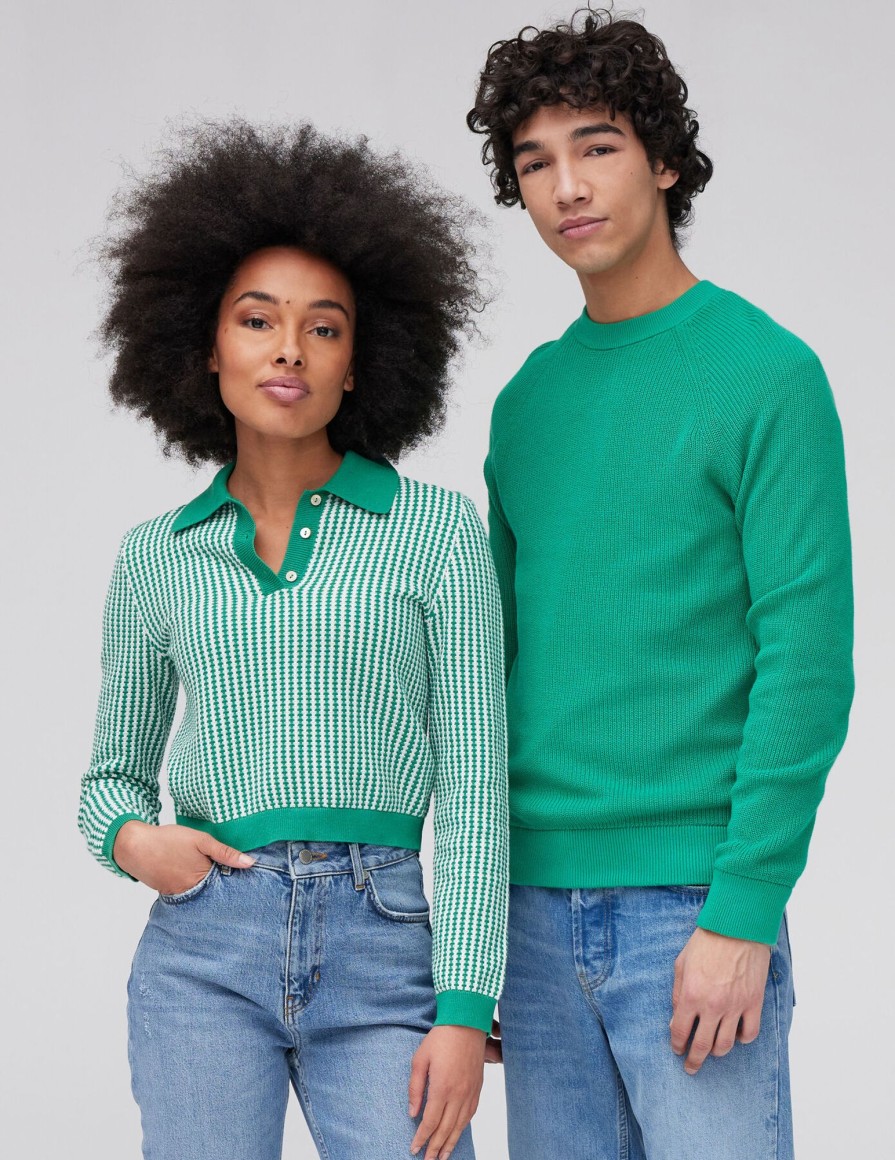 Femme BZB Pull | Pull Col Polo Vert