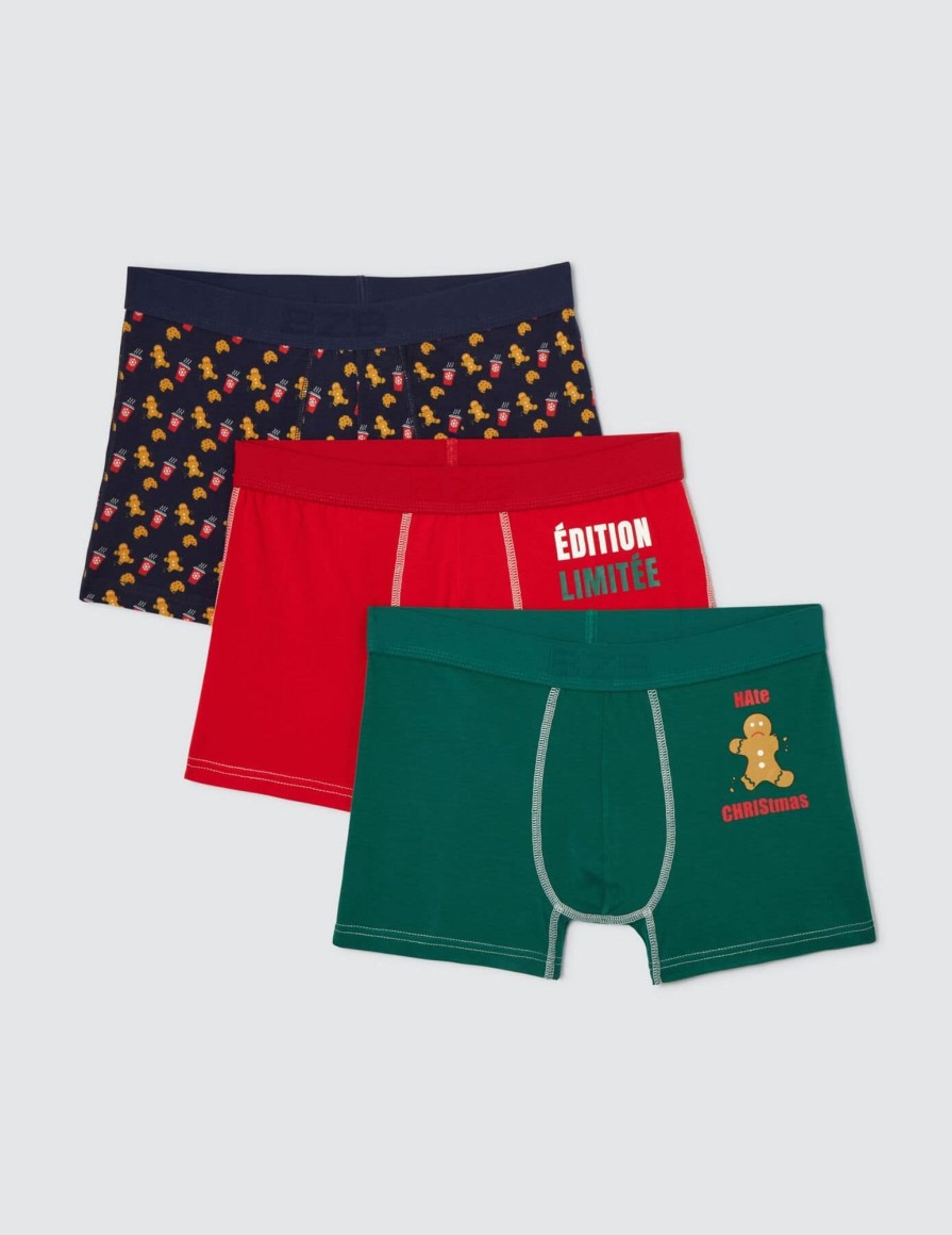 Homme BZB Sous-Vetements & Pyjama | Lot De 3 Boxers Fantaisie Noel Multicolore