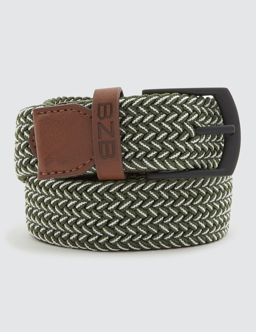 Homme BZB Ceinture | Ceinture Tressee Cole Vert Kaki