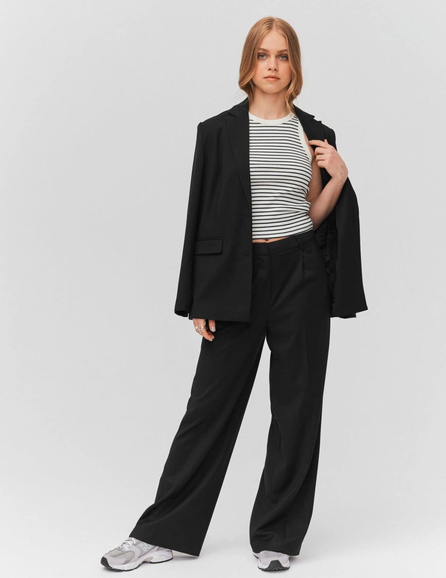 Femme BZB Pantalon | Pantalon Tailleur A Pinces Noir