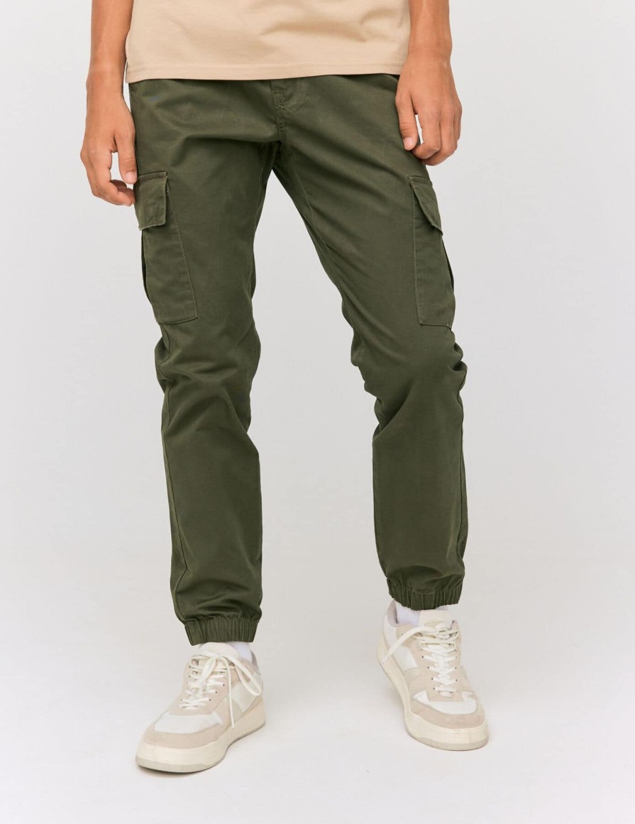 Homme BZB Pantalon | Pantalon Jogger Cargo Vert Kaki