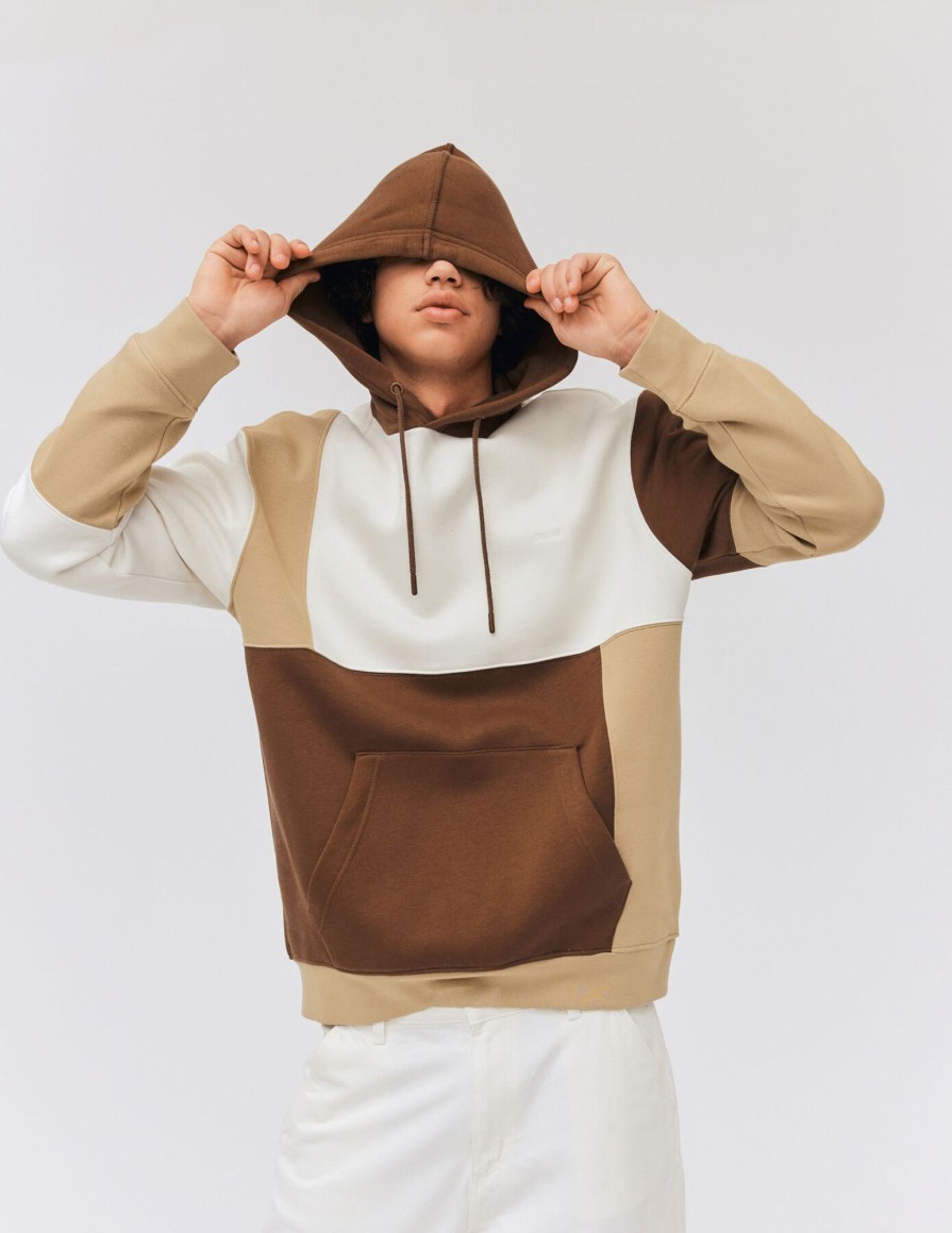 Homme BZB Sweat | Sweat A Capuche Patchwork Marron