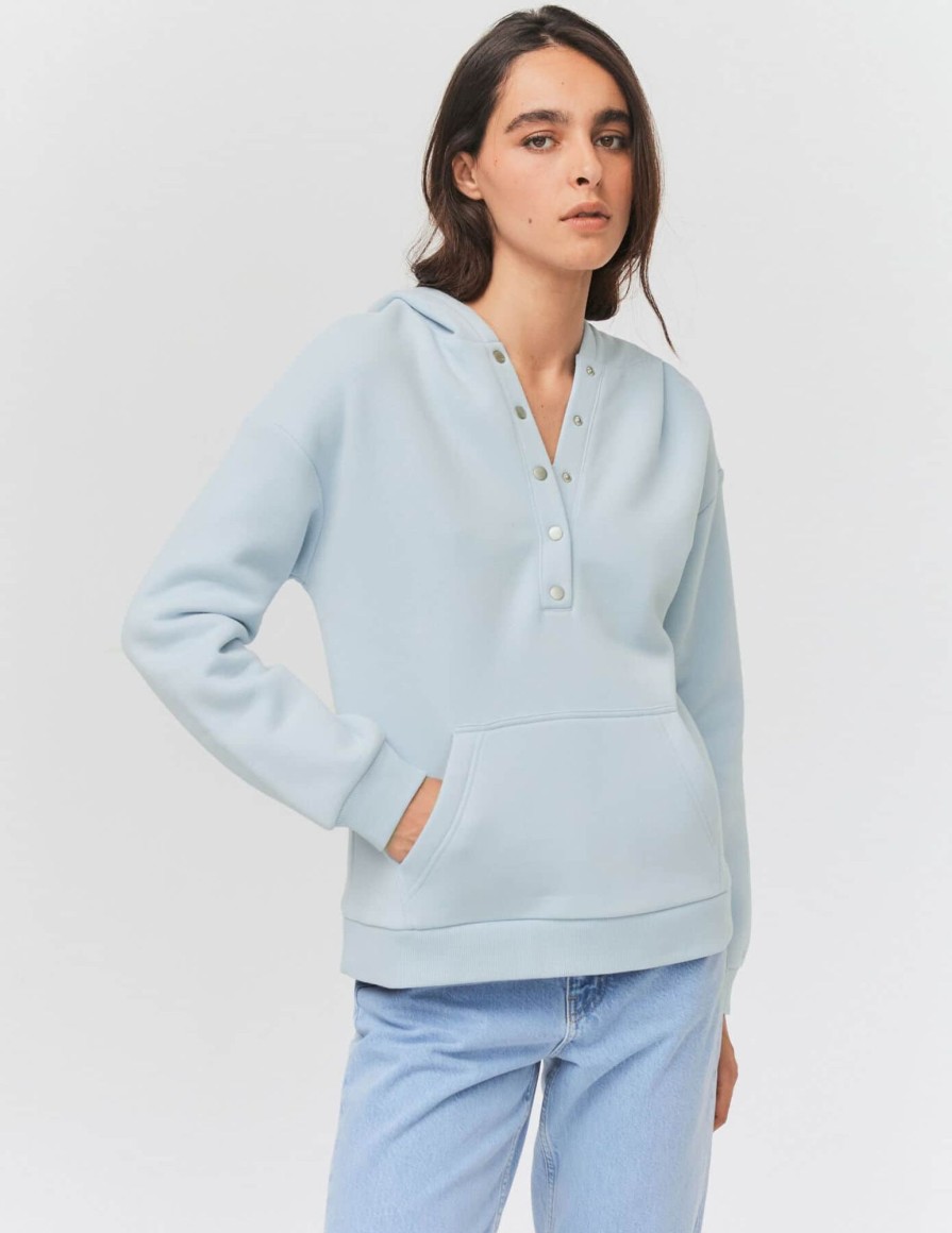 Femme BZB Sweat | Sweat A Pressions Bleu Clair