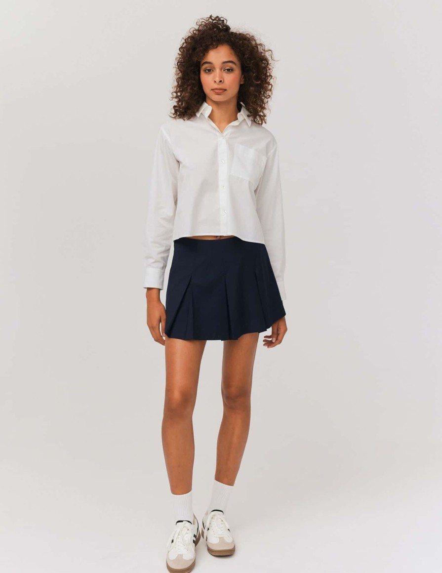 Femme BZB Jupe | Jupe Short A Plis Plats Bleu Fonce