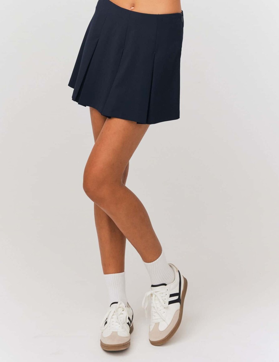 Femme BZB Jupe | Jupe Short A Plis Plats Bleu Fonce