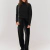 Femme BZB Pantalon | Pantalon Wide Leg En Maille Velours Noir