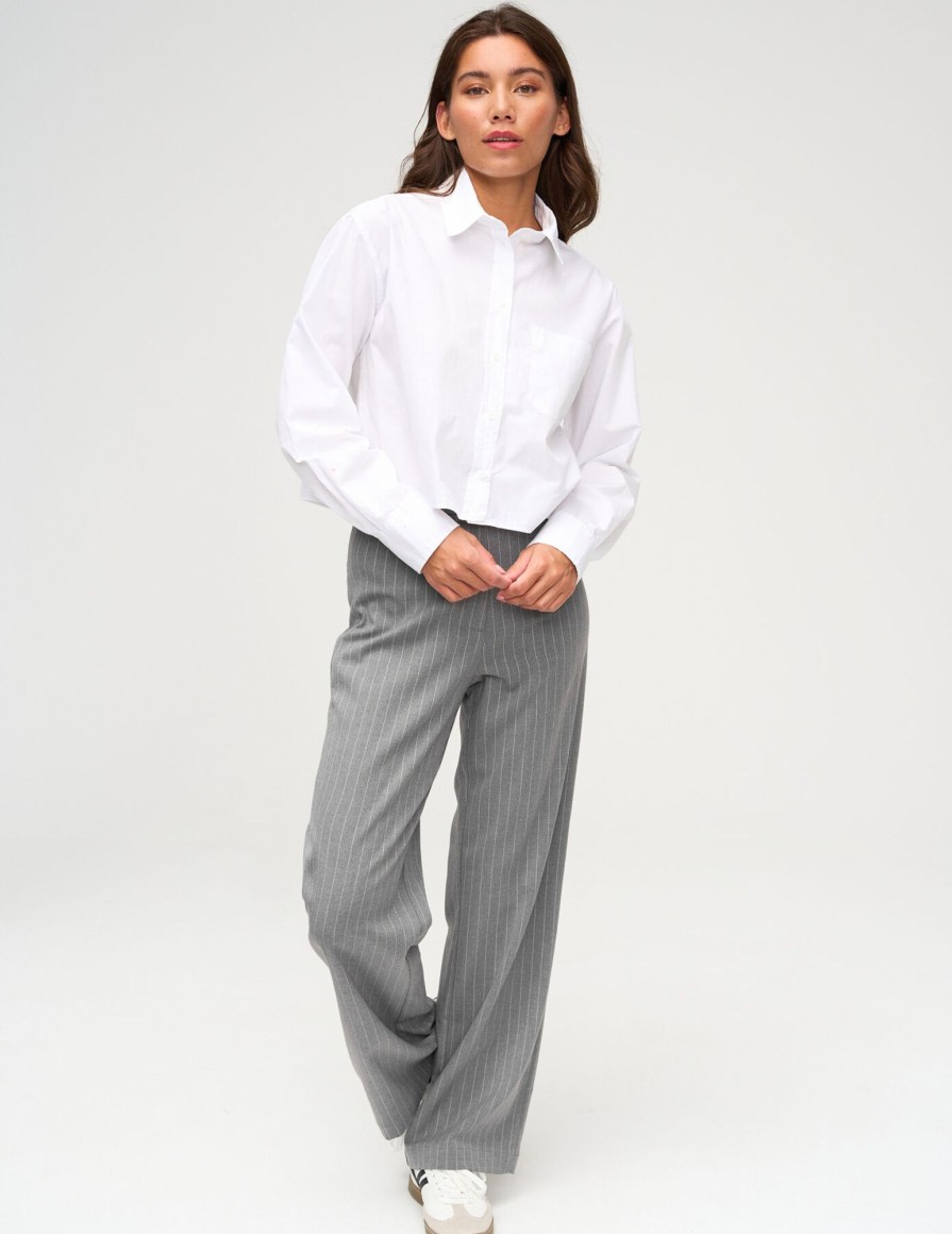 Femme BZB Pantalon | Pantalon Tailleur Raye Gris Clair