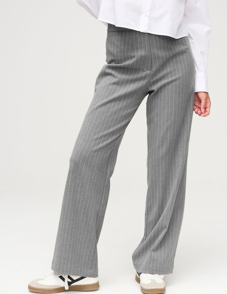 Femme BZB Pantalon | Pantalon Tailleur Raye Gris Clair