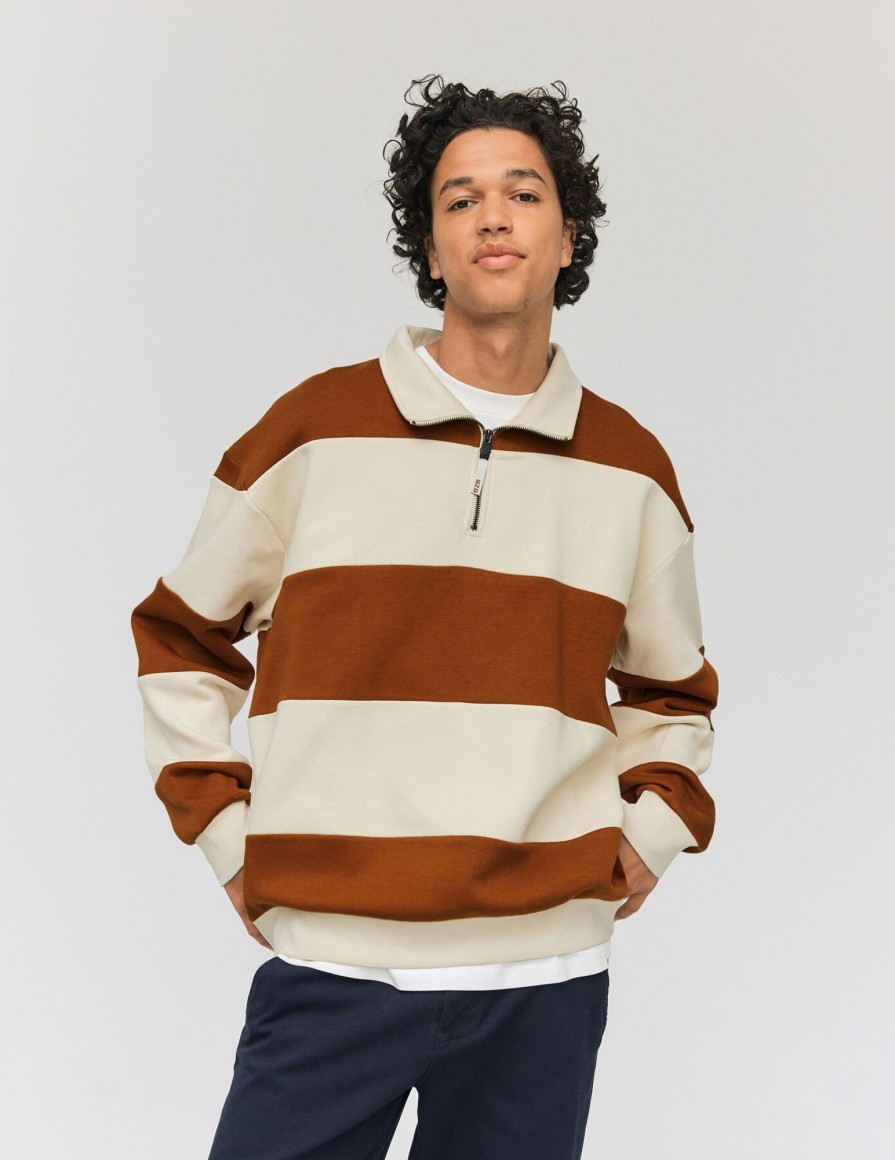 Homme BZB Sweat | Sweatshirt Avec Col Montant Zippe Camel