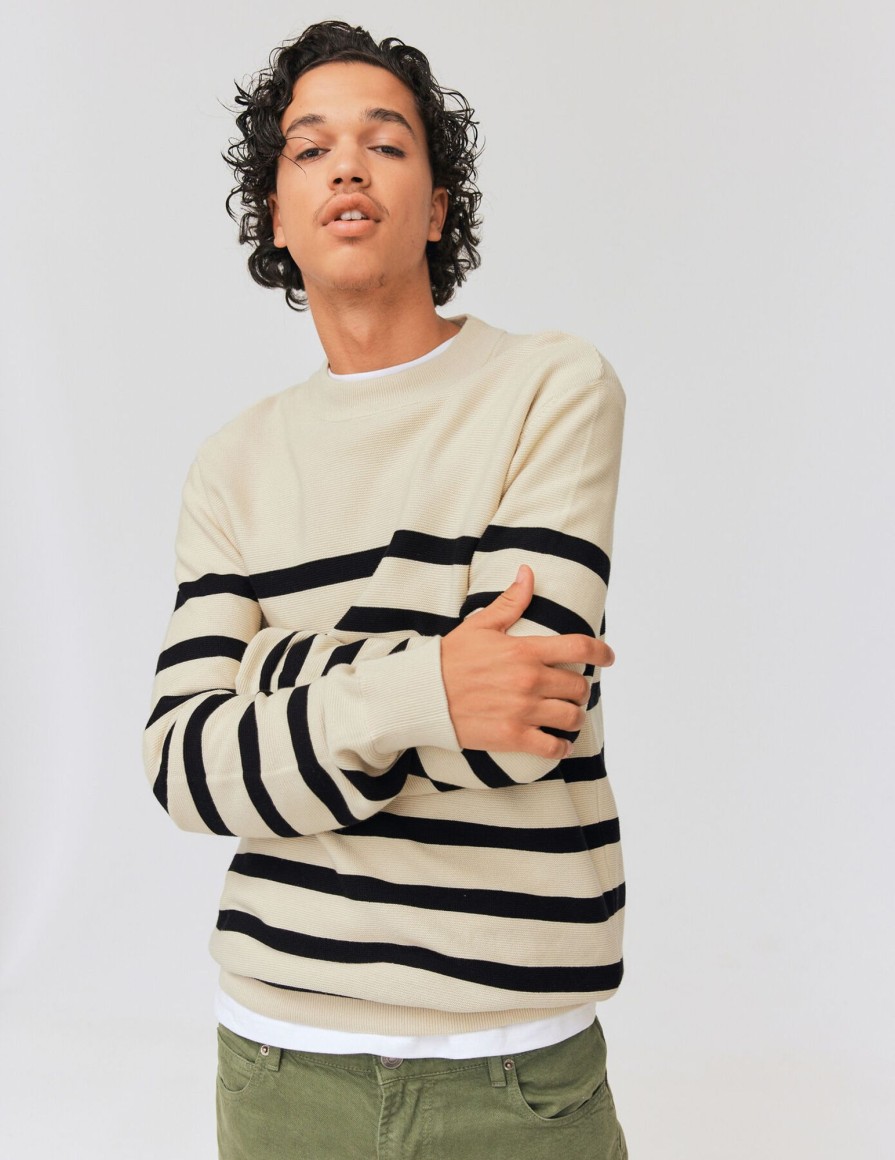 Homme BZB Pull | Pull Mariniere Ecru