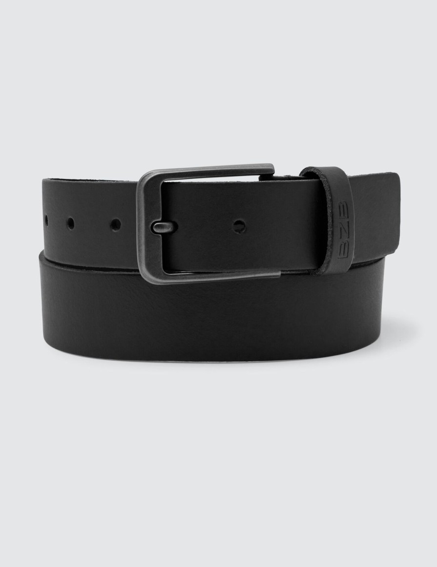 Homme BZB Ceinture | Ceinture A Boucle En Cuir Noir