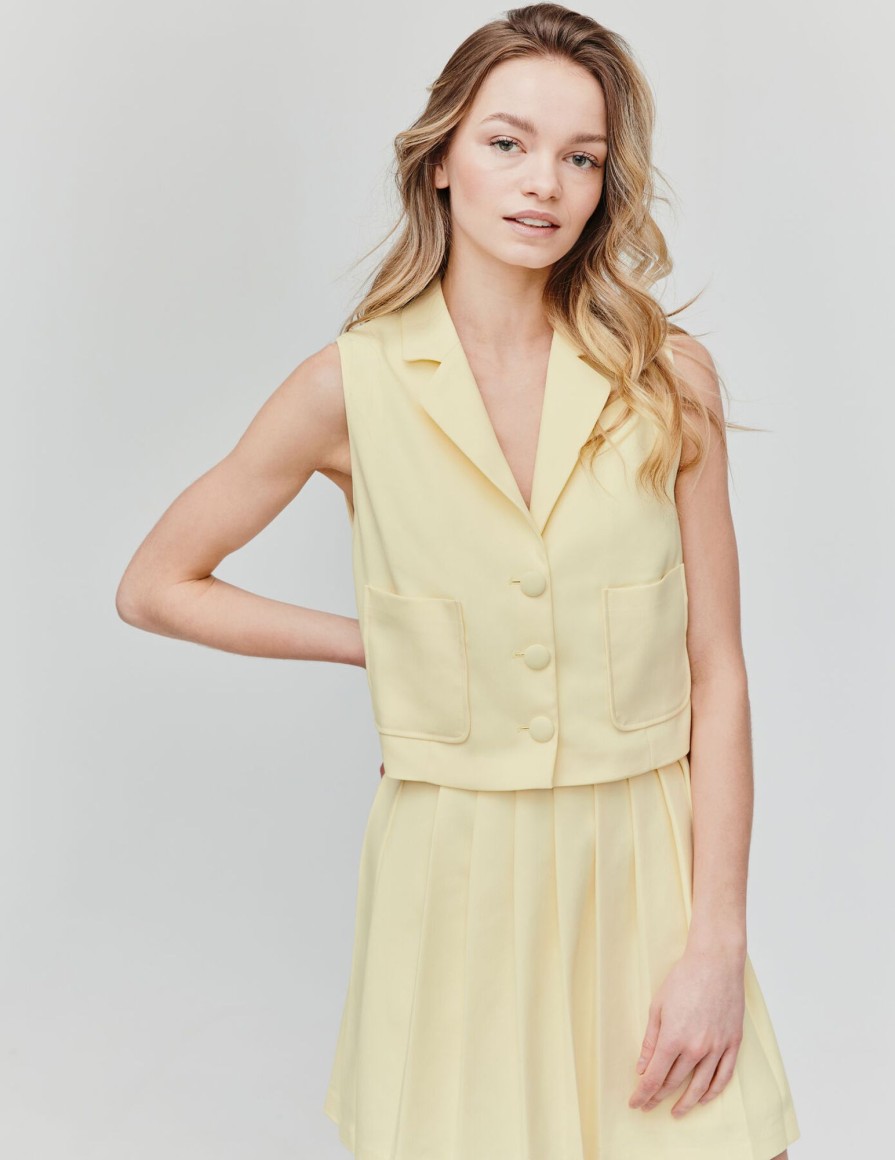 Femme BZB Veste & Blouson | Veston Unie Sans Manches Jaune