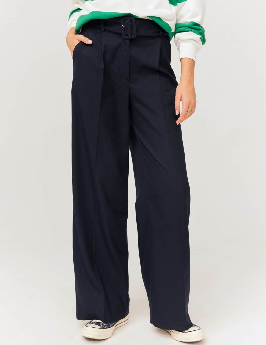 Femme BZB Pantalon | Pantalon A Ceinture Bleu Fonce