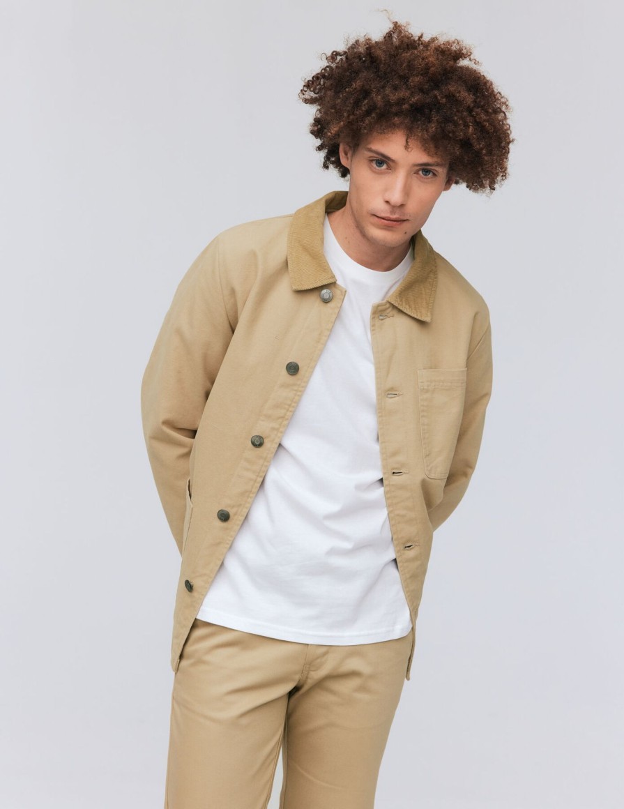 Homme BZB Veste & Blouson | Veste En Jean Col Velours Beige