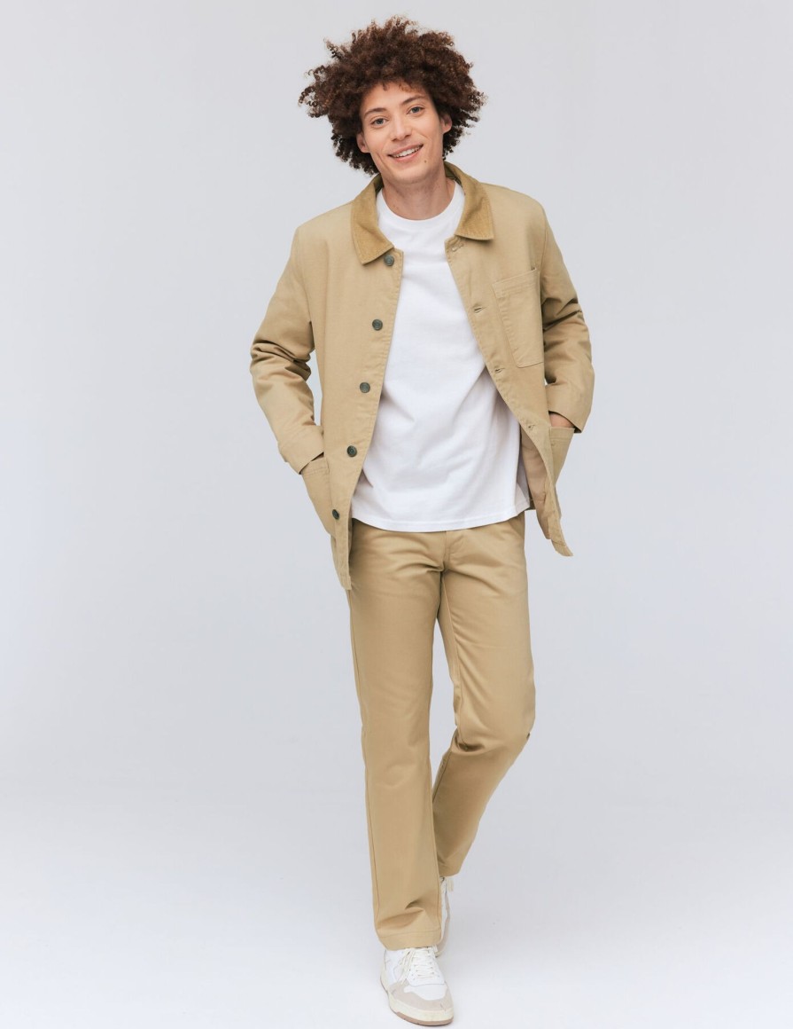 Homme BZB Veste & Blouson | Veste En Jean Col Velours Beige