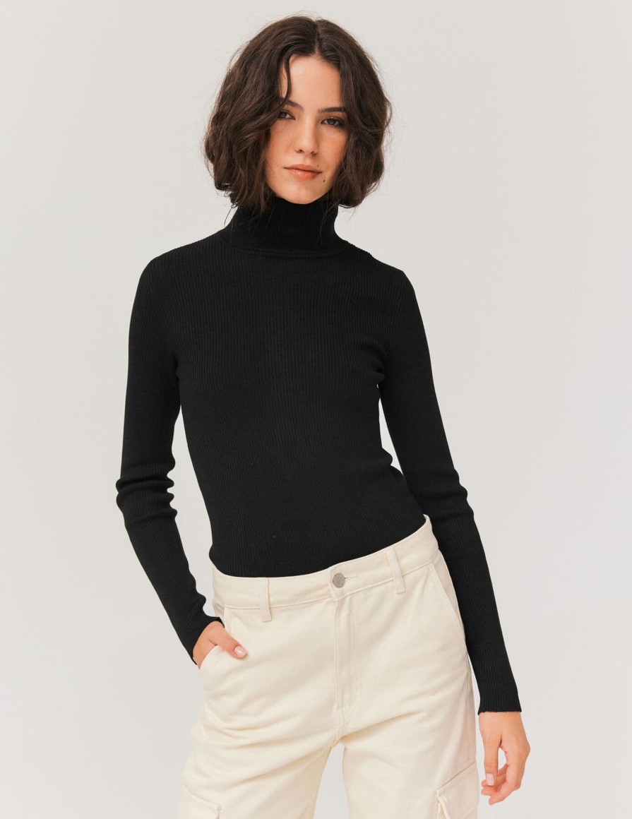 Femme BZB Pull | Pull Col Montant Uni Noir