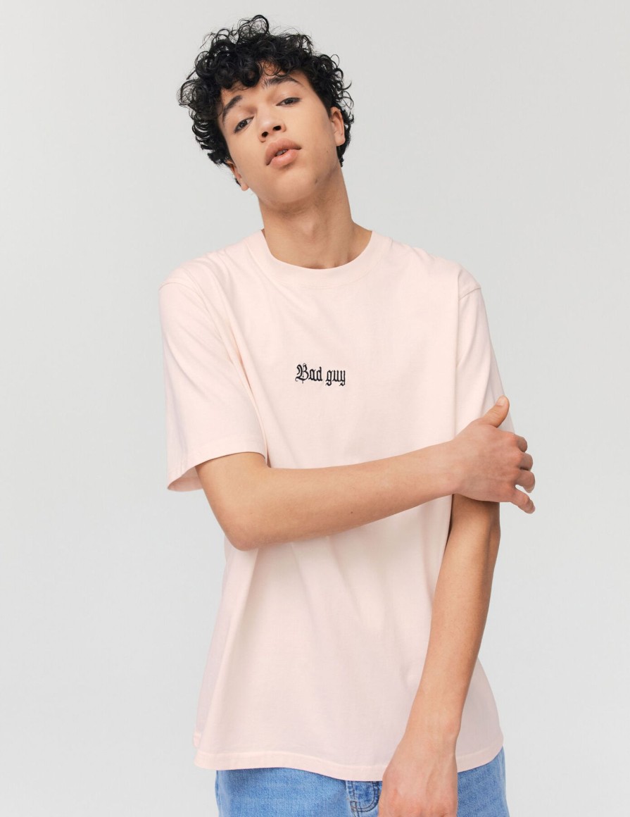 Homme BZB Tee-Shirt | T-Shirt Brode Humour Rose Pale