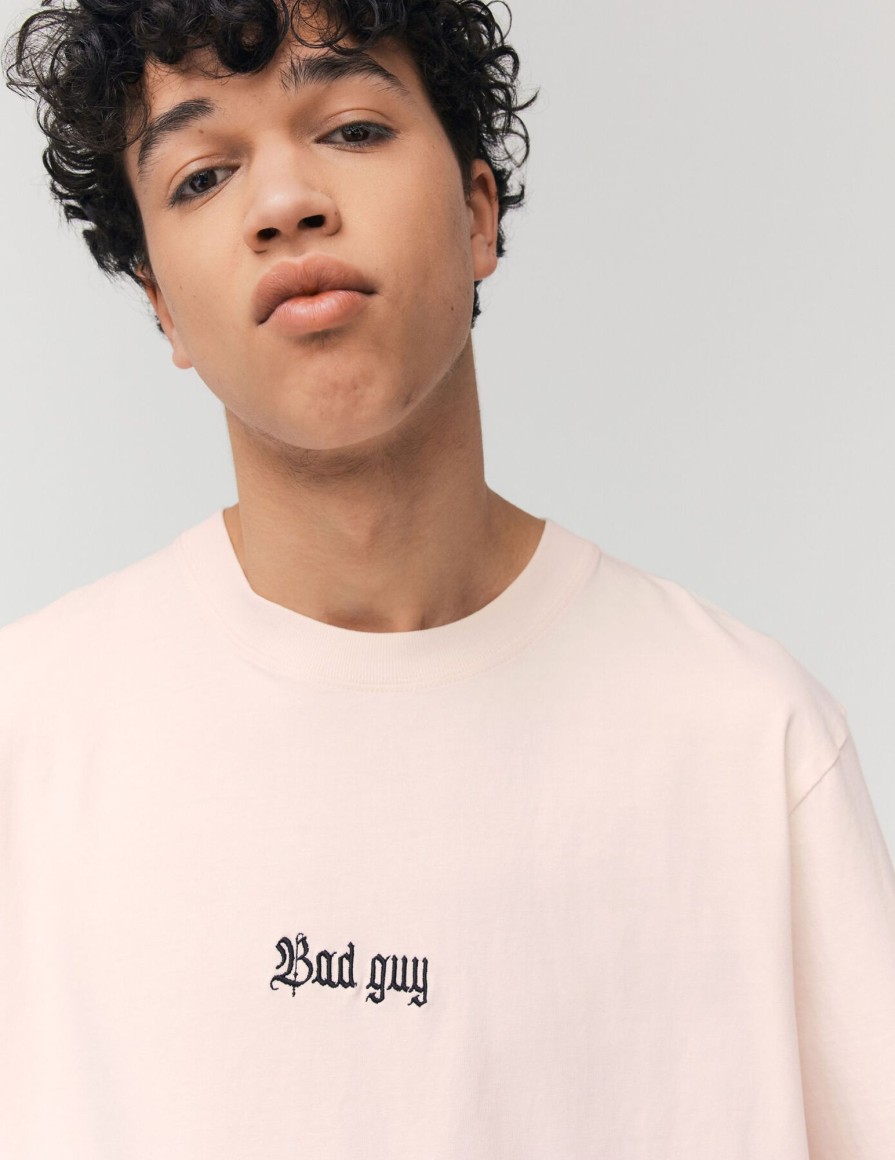 Homme BZB Tee-Shirt | T-Shirt Brode Humour Rose Pale