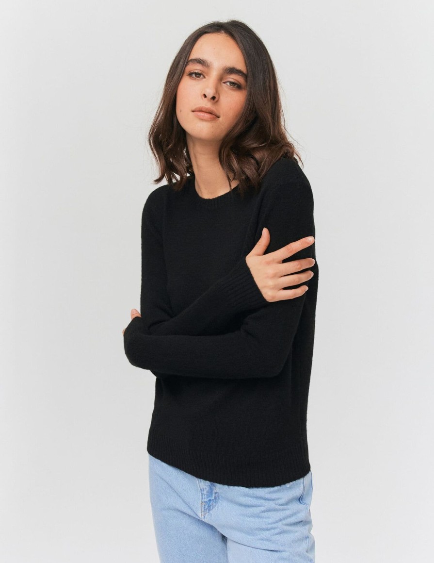 Femme BZB Pull | Pull Basique Col Rond Noir