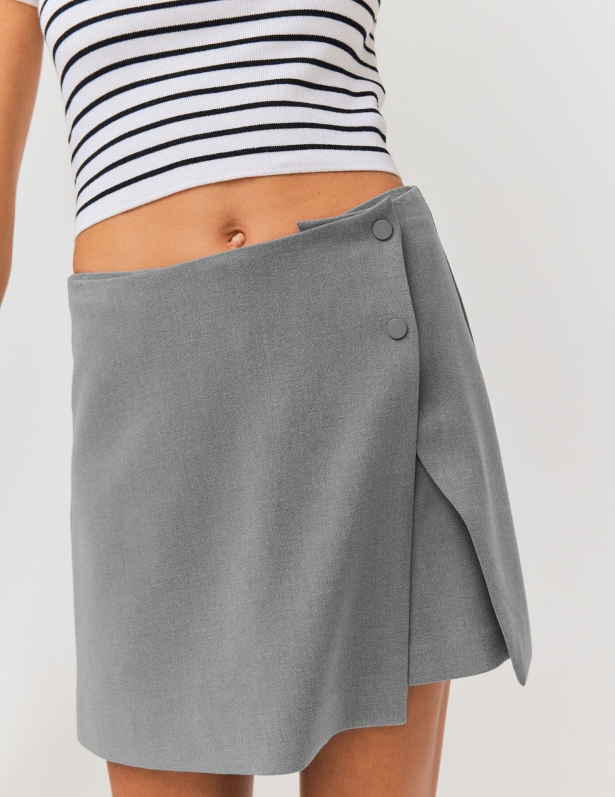 Femme BZB Jupe | Jupe Short Portefeuille En Polyester Recycle Gris Fonce