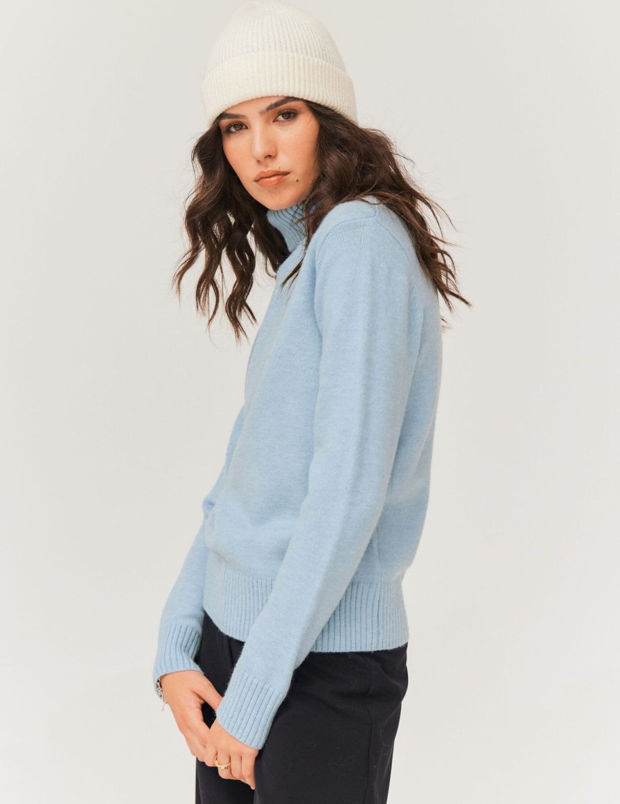 Femme BZB Pull | Pull Col Roule Uni Bleu Clair