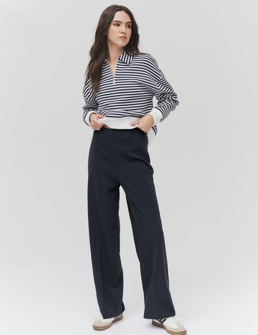 Femme BZB Pantalon | Pantalon Tailleur Uni Bleu Fonce